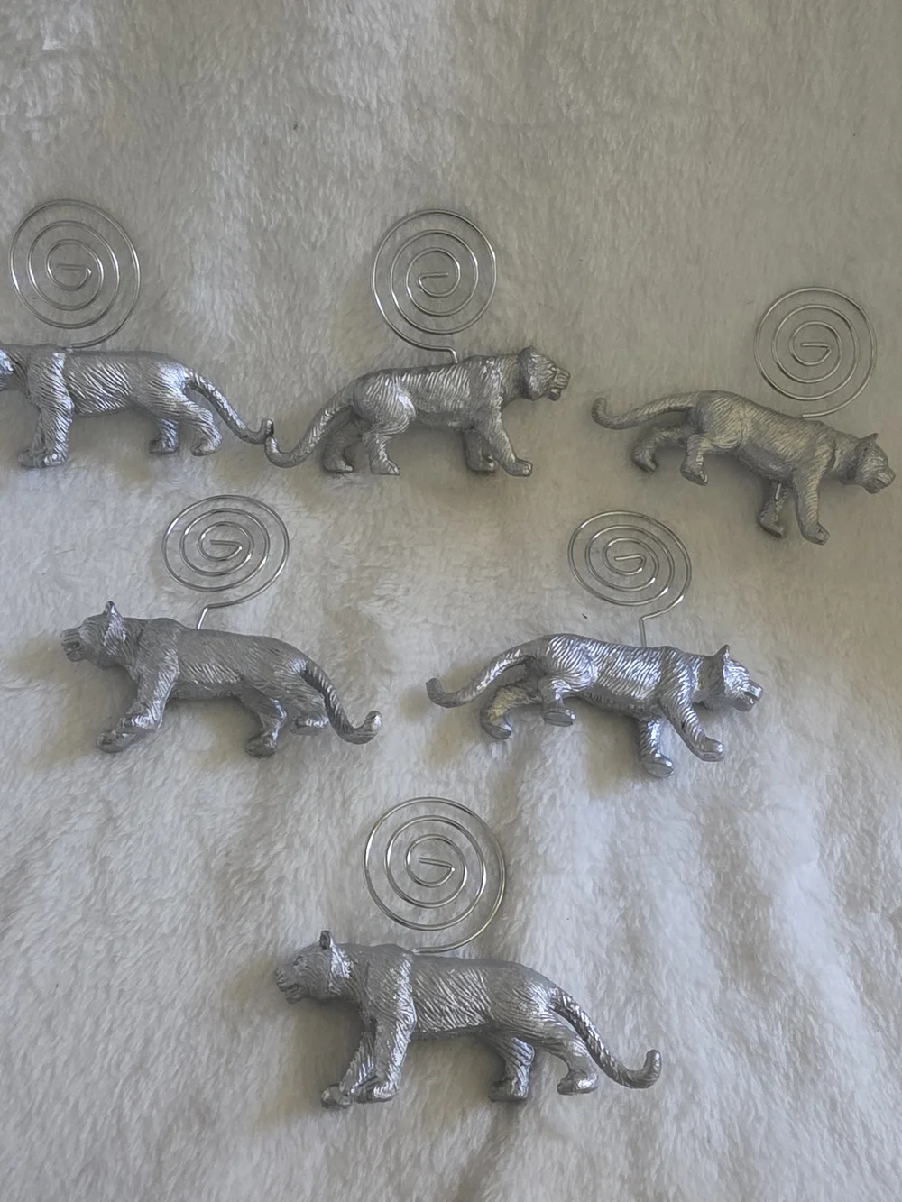 Vintage Silver Toned Tiger Place Card Holders - Set of 6, Lightweight Big Cat